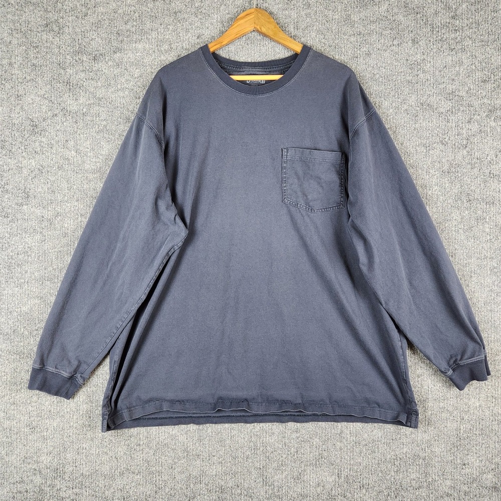 Duluth Trading Co T-Shirt Longtail Mens 2XL Blue Long Sleeve Pocket Tee Cotton